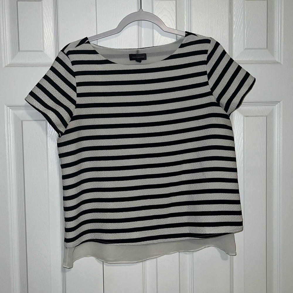 The Limited Black and White Striped Short Sleeve Top